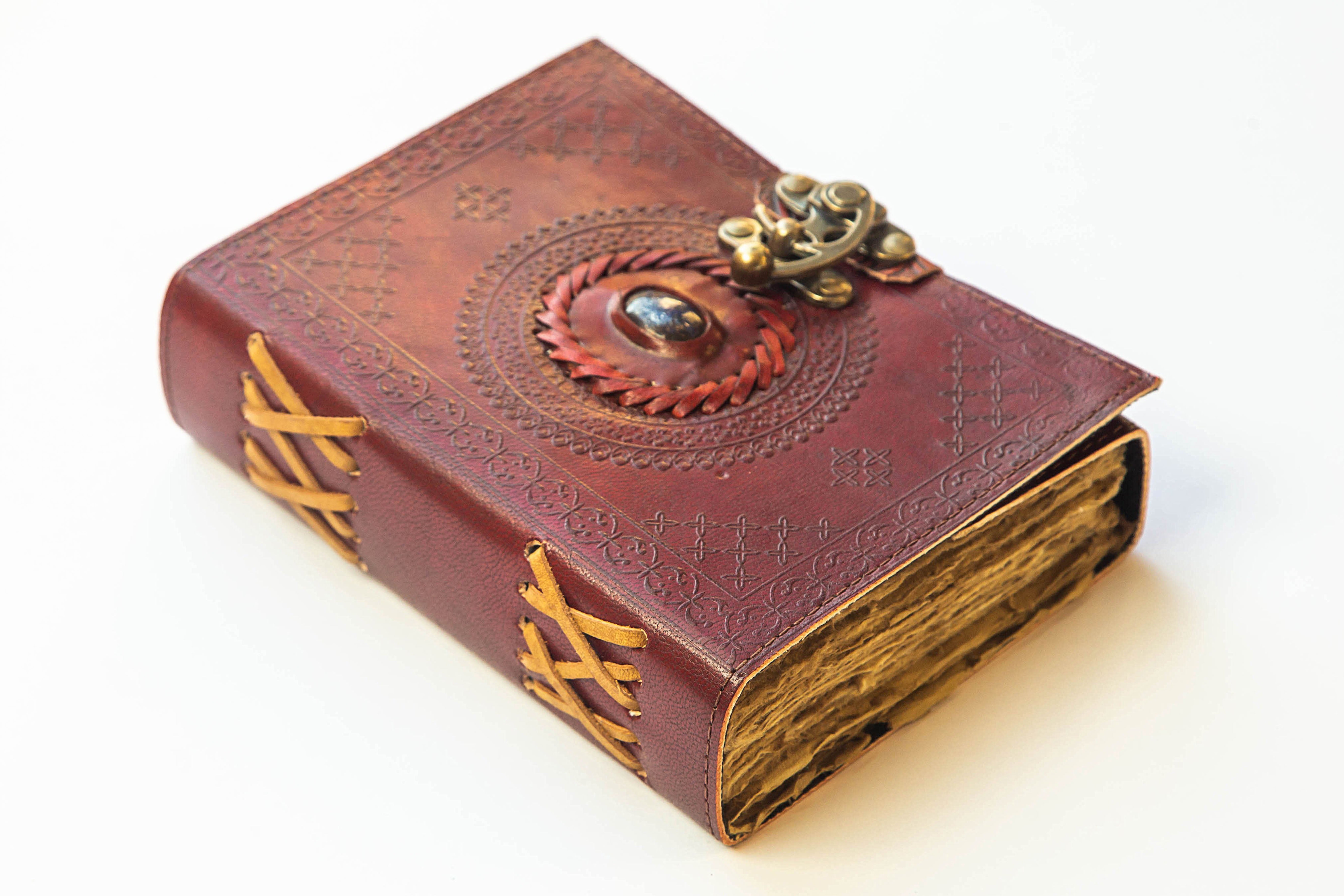 Embossed Gold Owl Store Indya Vintage Inspired Leather Journal Diary with Handmade Unlined Pages 8 x 6 192 Pages 