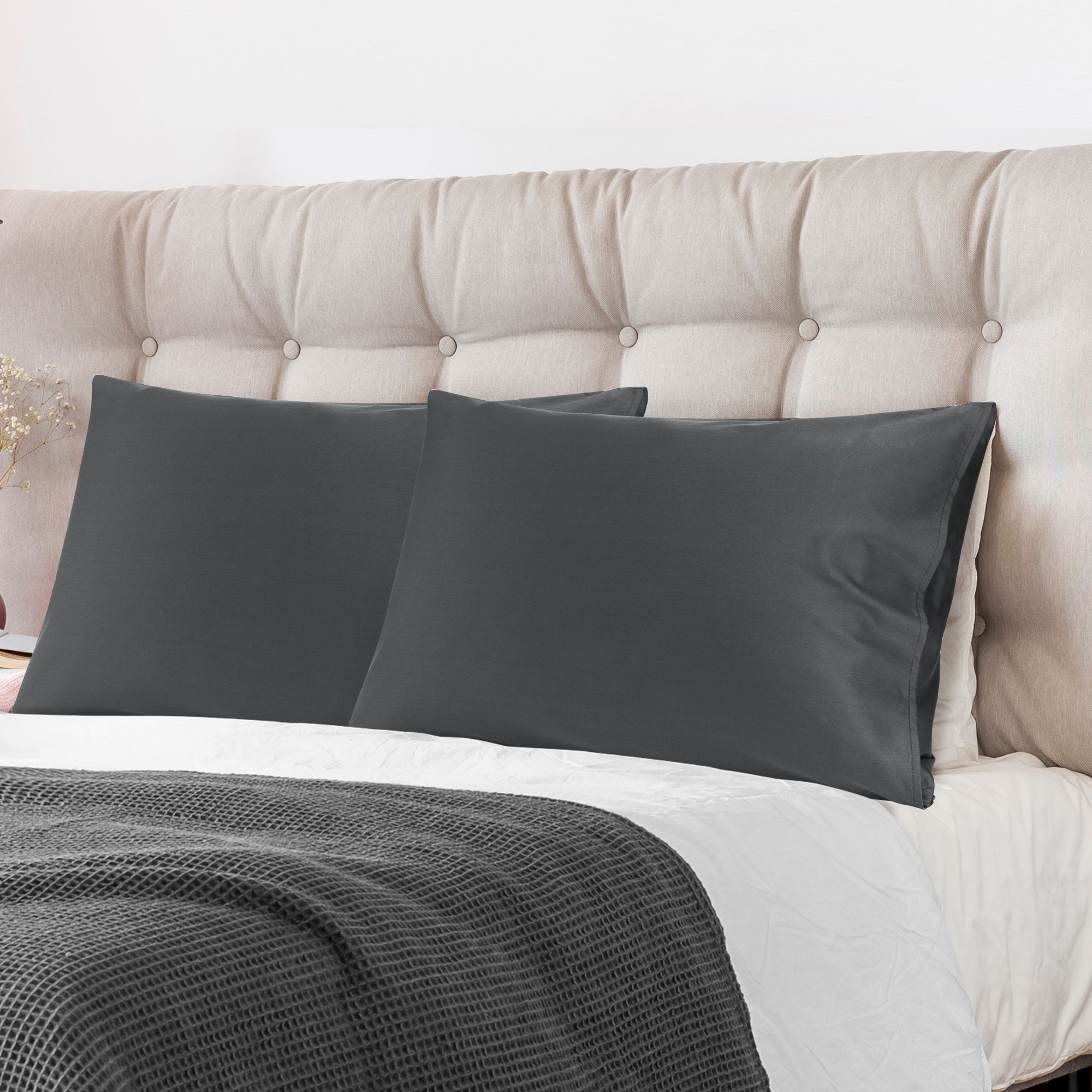Unique Bargains Breathable Cotton Envelope Closure Pillowcases 2 Pcs Dark Gray King