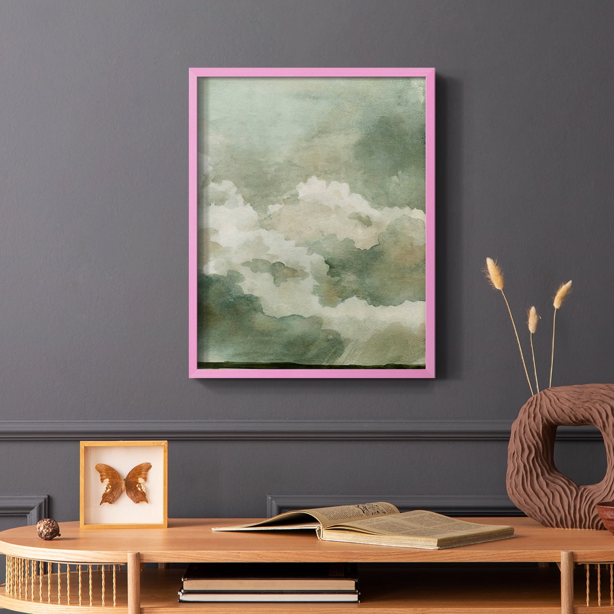 Coming Rain II Framed Print in Pink Solid Wood Framed Print No Nail Hanging