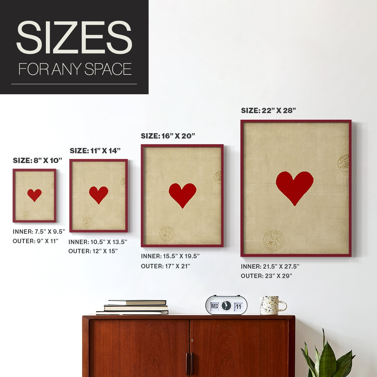 Small Heart Framed Print in Red Solid Wood Framed Print No Nail Hanging