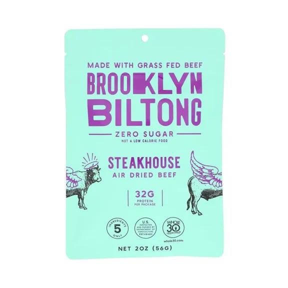 (Pack of 8), Brooklyn Biltong Grassfed Air-Dried Biltong Jerky Steakhouse, 2 oz