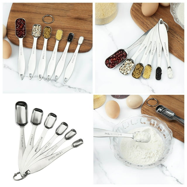 Oleegame 1PC Tin Foil Roll Square Measuring Spoon 6 Piece Set With Scale Baking Measuring Spoon Kitchen Seasoning Spoon Set Stainless Steel Cooking Spoon Silver