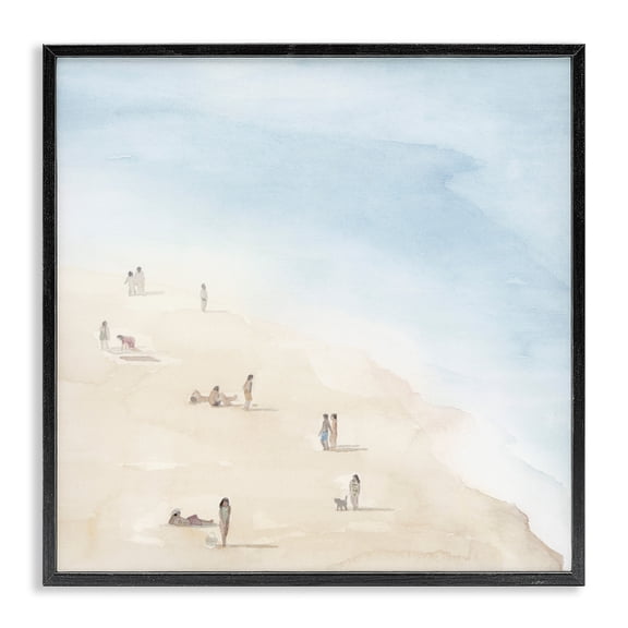 Stupell Industries Transitional People Lounging at Beach Soft Blue Coastal Landscape Black Framed Giclee Art, 12 x 12, by Grace Popp