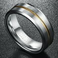 thumbnail image 2 of 8mm Tungsten Carbide Ring Gold Line Matte Finish Beveled Edge Wedding Band Size 7 to 12, 2 of 5