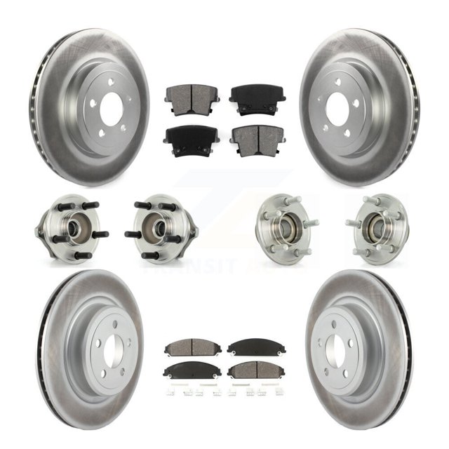 Transit Auto Front Rear Hub Bearings Assembly Coated Disc Brake Rotors and Semi-Metallic Pads Kit (10Pc) for Car Dodge Charger with Police Package - Left Right Side (Driver Passenger) KBB-112032