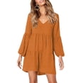 thumbnail image 3 of Womens Tunic Dress Long Sleeve V Neck Casual Loose Flowy Swing Shift Dresses Yellow XL, 3 of 9