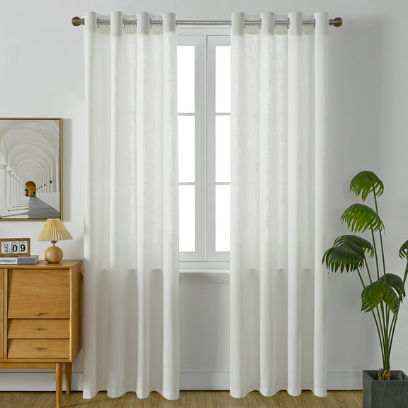 RISSIEN Linen Curtains 96 inch Length 2 Panels for Living Room 8ft Flax Linen Textured Thick Light Filtering Privacy Window Drapes Grommet Top for Bedroom Wrinkle Resistant Soft (52x96 Raw White)