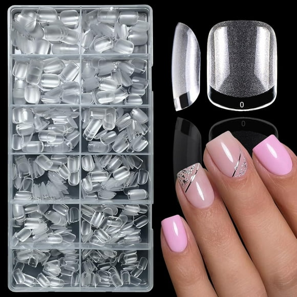 AIR-600pc Short Square Gel x Nail Tips Clear Fake Nail XS Soft Gel Nail Tips Full Cover False Nail Extra Short Gel x Square Nail Tips for Gel X Acrylic Nails Extension Press on Nail Making
