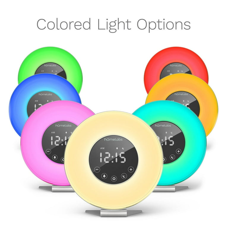 hOmeLabs Sunrise Alarm Clock - Digital LED Clock with 6 Color Switch and FM  Radio for Bedrooms - Multiple Nature Sounds Sunset Simulation & Touch