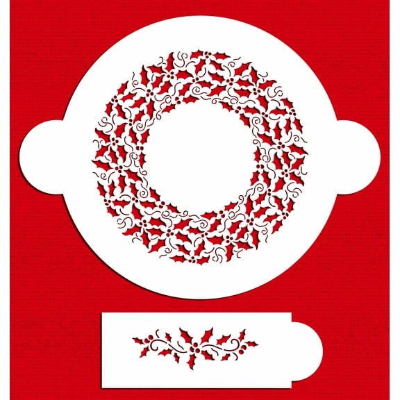 Designer Stencils Holly Ring and Side Cake Stencil, Beige/semi-transparent