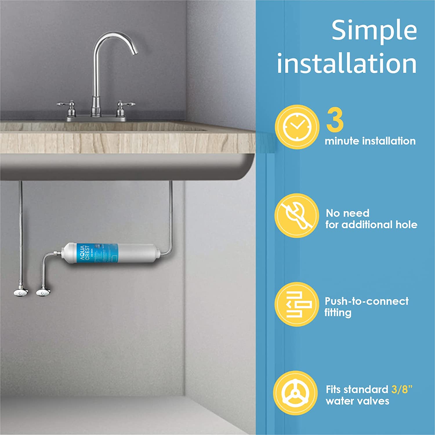 AQUA CREST 5KDC Under Sink Water Filtration System, Direct Connect Under Sink Water Filter, NSF/ANSI Tested 5K Gallons Ultra High Capacity, USA Tech
