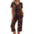 thumbnail image 2 of Halloween Pajama Sets for Women 2 Pieces Soft Comfy Pajamas Pumpkin Print Short Sleeve Top and Capri Pants Halloween Sleepwears, 2 of 6