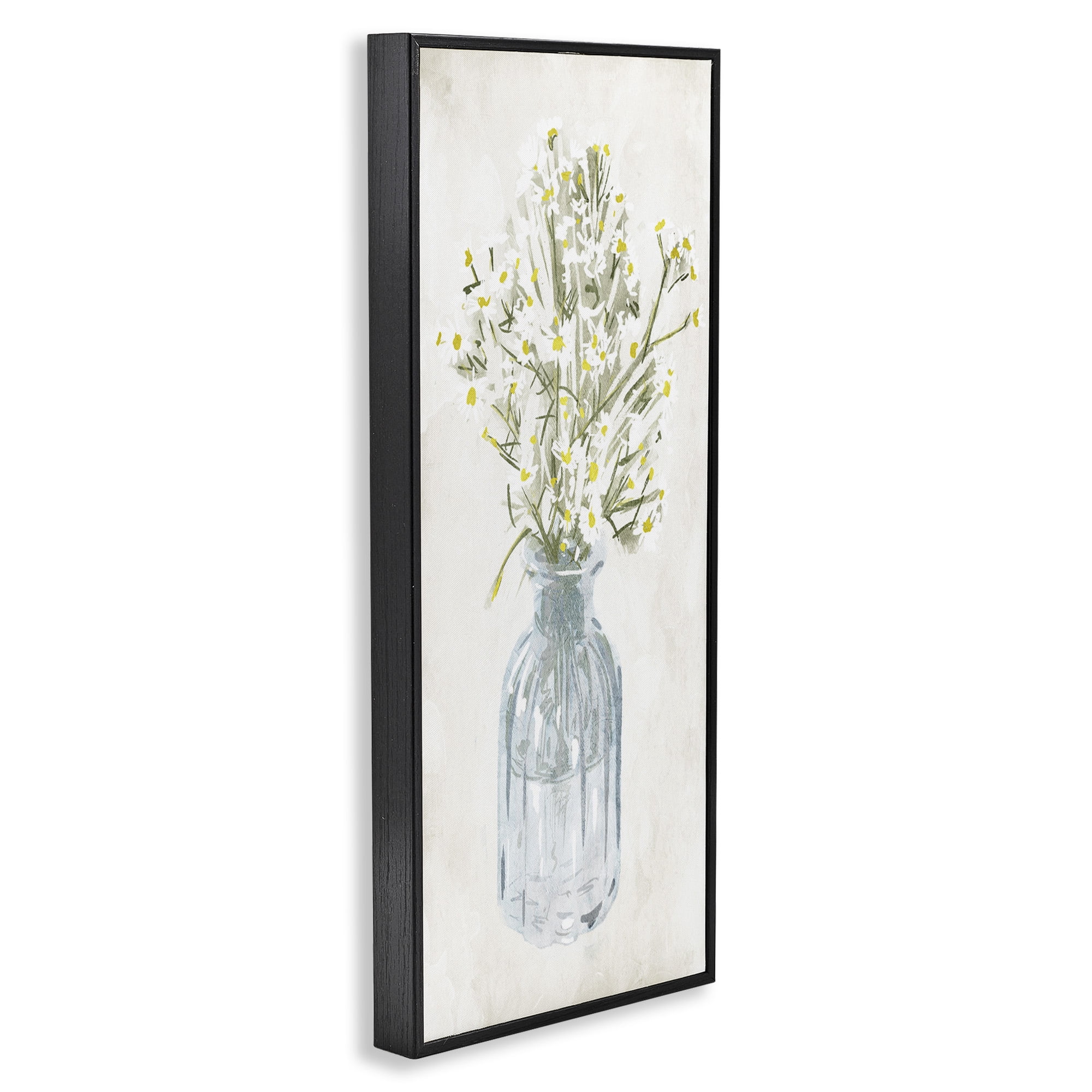 Stupell Industries Quaint White Daisies in Jar Botanical & Floral Painting Black Framed Art Print Wall Art, 10 x 24