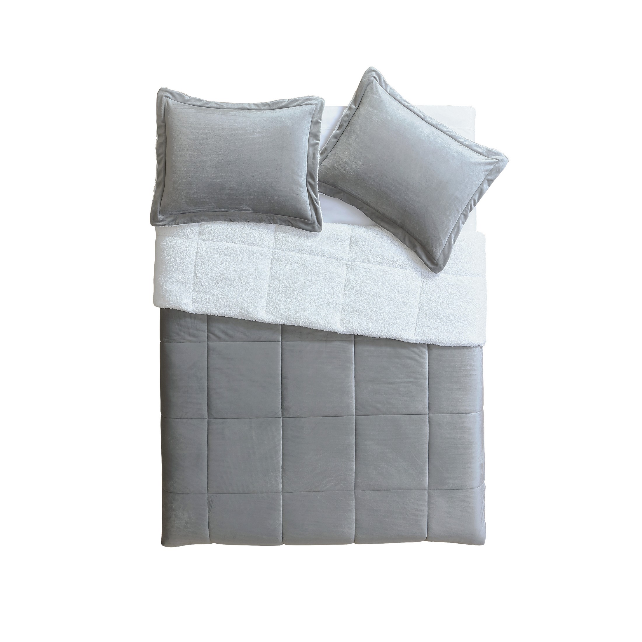 VCNY Home Micromink 3-Piece Grey Solid Color Comforter Set, Queen, Adult, Unisex