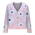 thumbnail image 4 of Cardigans for Women Floral Pattern Button Knit Winter Loose Casual Long Sleeve Knit Cardigan Jacket,Cardigans for Women Pink, 4 of 6