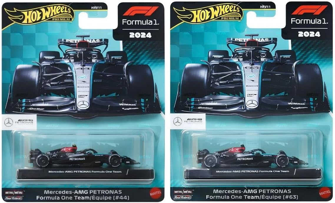 Hot Wheels Premium Formula 1 2024 Mercedes-AMG Petronas F1 Team Die-Cast Car Collection, Metal Model Cars #44 and #63