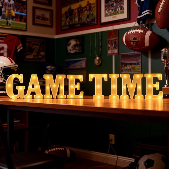 Coneatness Game Time Decorations, Letter Sign LED Lights Battery Powered, Super Game Football Bowl Light Up Table Decor Hanging Party Decorations Indoor Outdoor