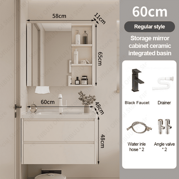 Tocador de baño moderno, mueble con espejo de moda, lavabo integrado de aluminio espacial, gabinetes de tocador de baño con muebles de lavabo