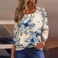 thumbnail image 2 of Womens 3/4 Sleeve Tops Square Neck Summer Shirts Blouses Buttons Pleated Floral Print Plus Size Tunic Tops Clearance, 2 of 5