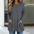 thumbnail image 3 of cocolona Oversized Sweaters for Women Solid Color Long Sleeve Casual Crew Neck Tops Tunic Loose Blouses With Pockets, 3 of 6