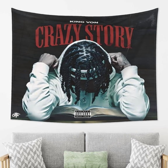 King Von Crazy Story Tapestry - Stylish Lightweight Polyester Peach Light Beige Fabric, Anti-Wrinkle Durable Portable Wall Hanging with Easy Hang Hooks