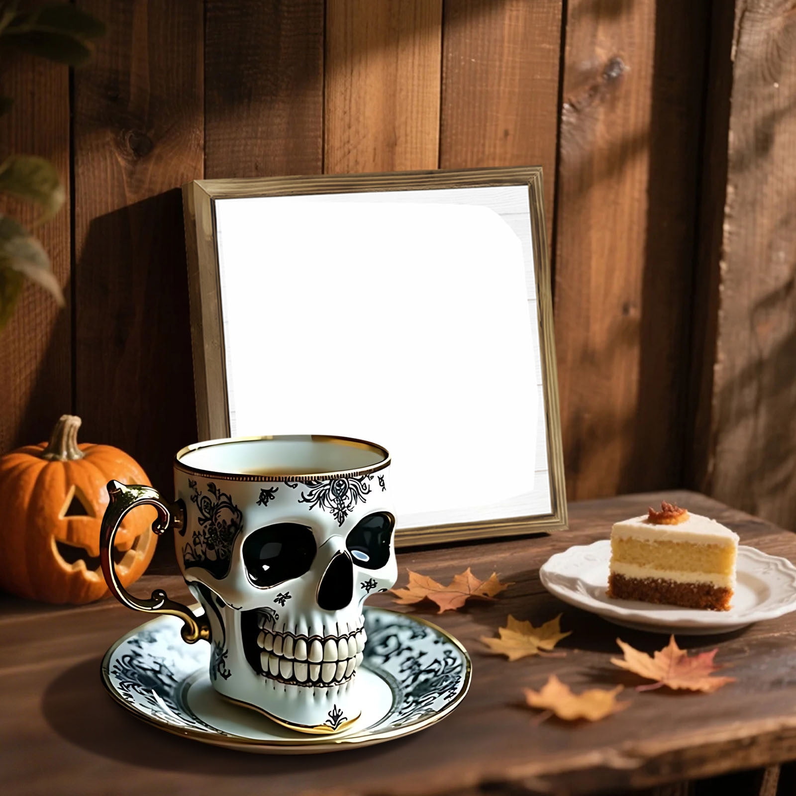 Royal Skull Coffee Mug, Skull Cups With Saucer Set, Porcelain