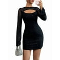 thumbnail image 3 of Women Mesh Dress Sparkly Long Sleeve Crew Collar Bodycon Dresses Party Night Club Outfits, 3 of 9