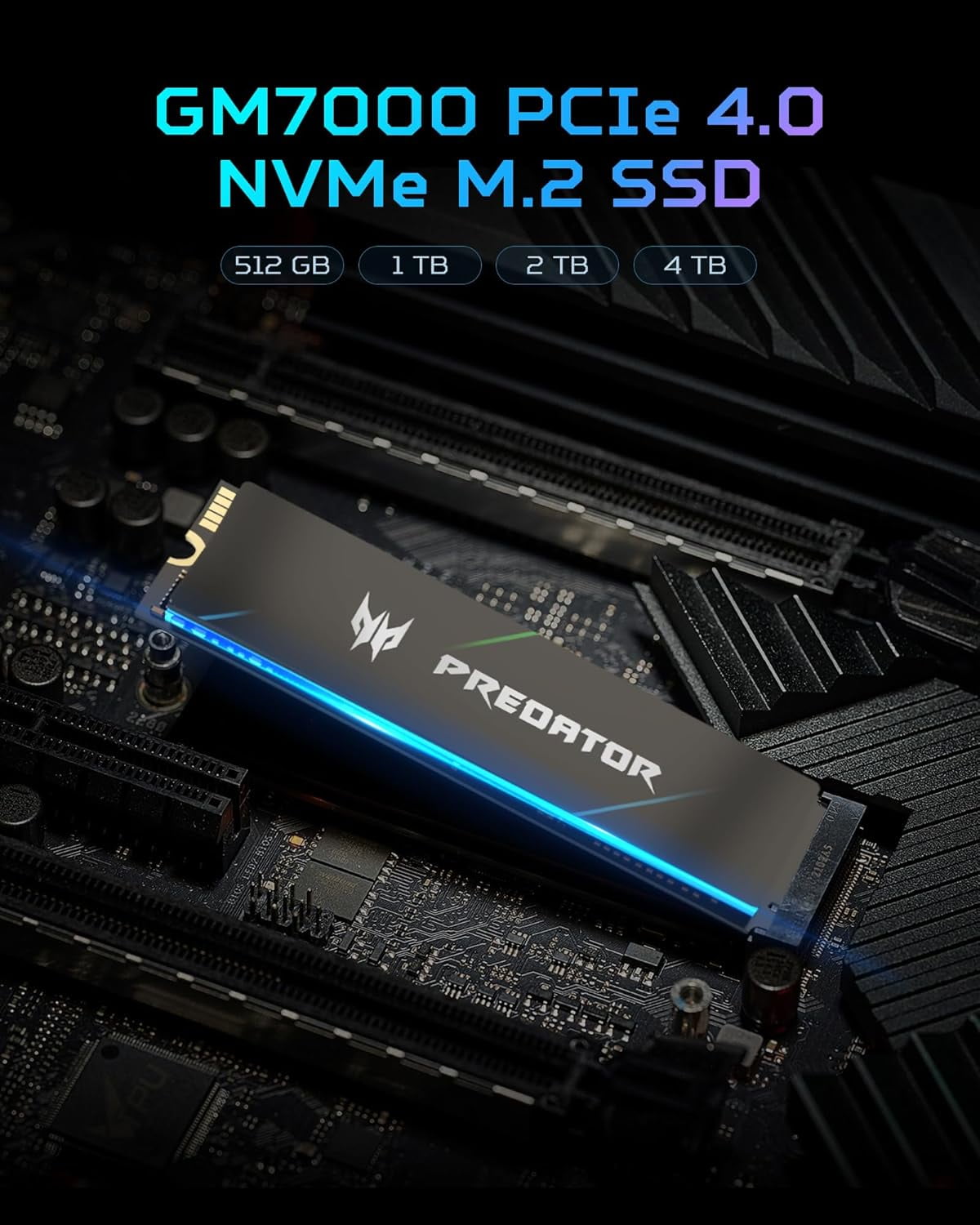 Predator M.2 SSD 1TB GM7 PCIe Gen4×4 1TB acer Predator GM7 1TB SSD: M.2 2280 PCIe Gen 4 x4 NVMe 2.0, Read