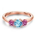 thumbnail image 3 of Gem Stone King 18K Rose Gold Plated Silver Swiss Blue Topaz and Pink Moissanite Engagement Ring for Women | 1.11 Cttw | Round 5MM | Gemstone November Birthstone | Size 9, 3 of 6
