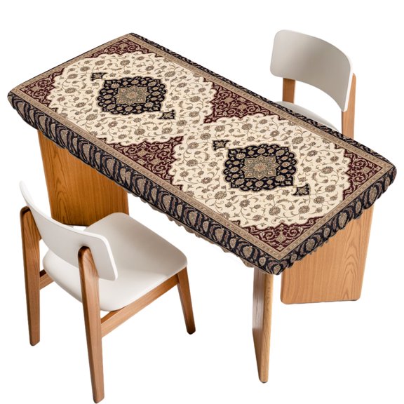 Brown Black Boho Fitted Rectangle Tablecloth 32" x 72" Vintage Geometric Abstract Flower Nordic Style Rustic Elastic Table Cloth Fits for 6 Foot Folding Tables Waterproof Table Cover for Picnic