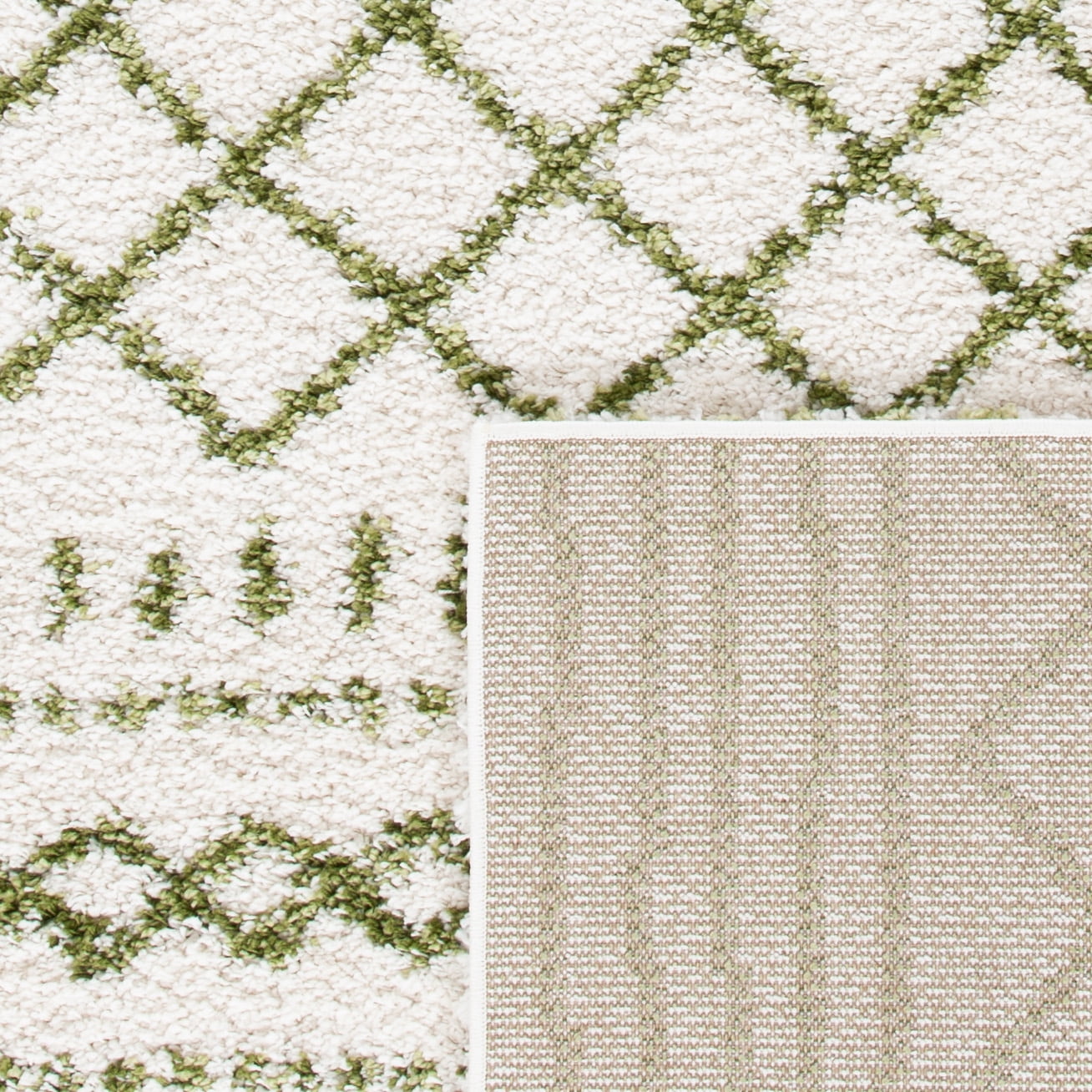 Safavieh Arizona Teagan Geometric Shag Runner Rug, Ivory/Green, 2'6" x 14'