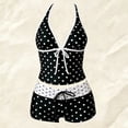 thumbnail image 4 of Y2k Vintage 2 Pieces Bikini Set Coquette Halter Tankini Top with Shorts Whimsy Polka Dot Beach Swimsuit Black M, 4 of 4