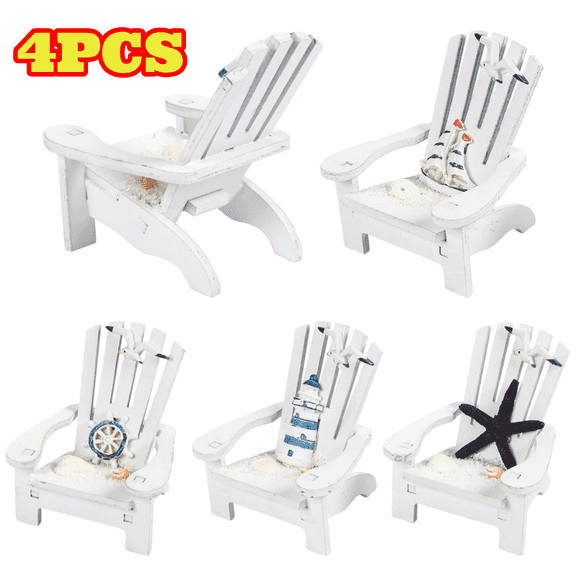 4pcs White Wooden Beach Chair Ornaments, Nautical Bathroom & Beach Decor, Creative Mini Phone Stand Home Decor Photography Prop