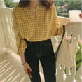 thumbnail image 3 of Women's Long Sleeve Round Neck Plaid Shirt Blouse Tops, 3 of 5