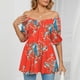 thumbnail image 2 of Camiseta con cuello en V para mujer, mangas abullonadas, camiseta con estampado suave y cómodo para compras diarias, 2 of 6