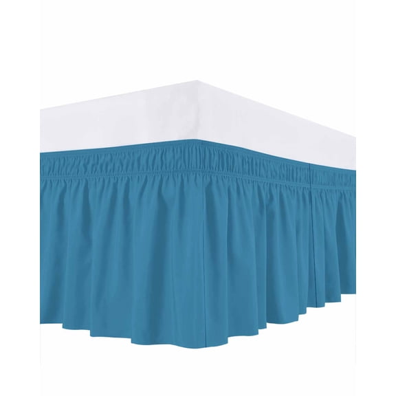 Blue Bed Skirt Queen Size 16" Drop Solid Color Ruffled Wrap Around Bed Skirts Adjustable Elastic Bedskirt Dust Ruffle for Queen Size Bed