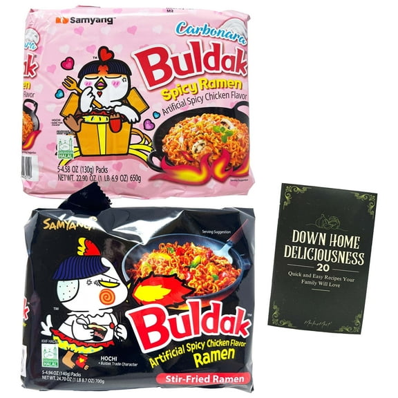 Buldak Ramen Variety; (5 pack) Carbonara, (5 pack) Stir-Fry Spicy | MerlinsMart Zine
