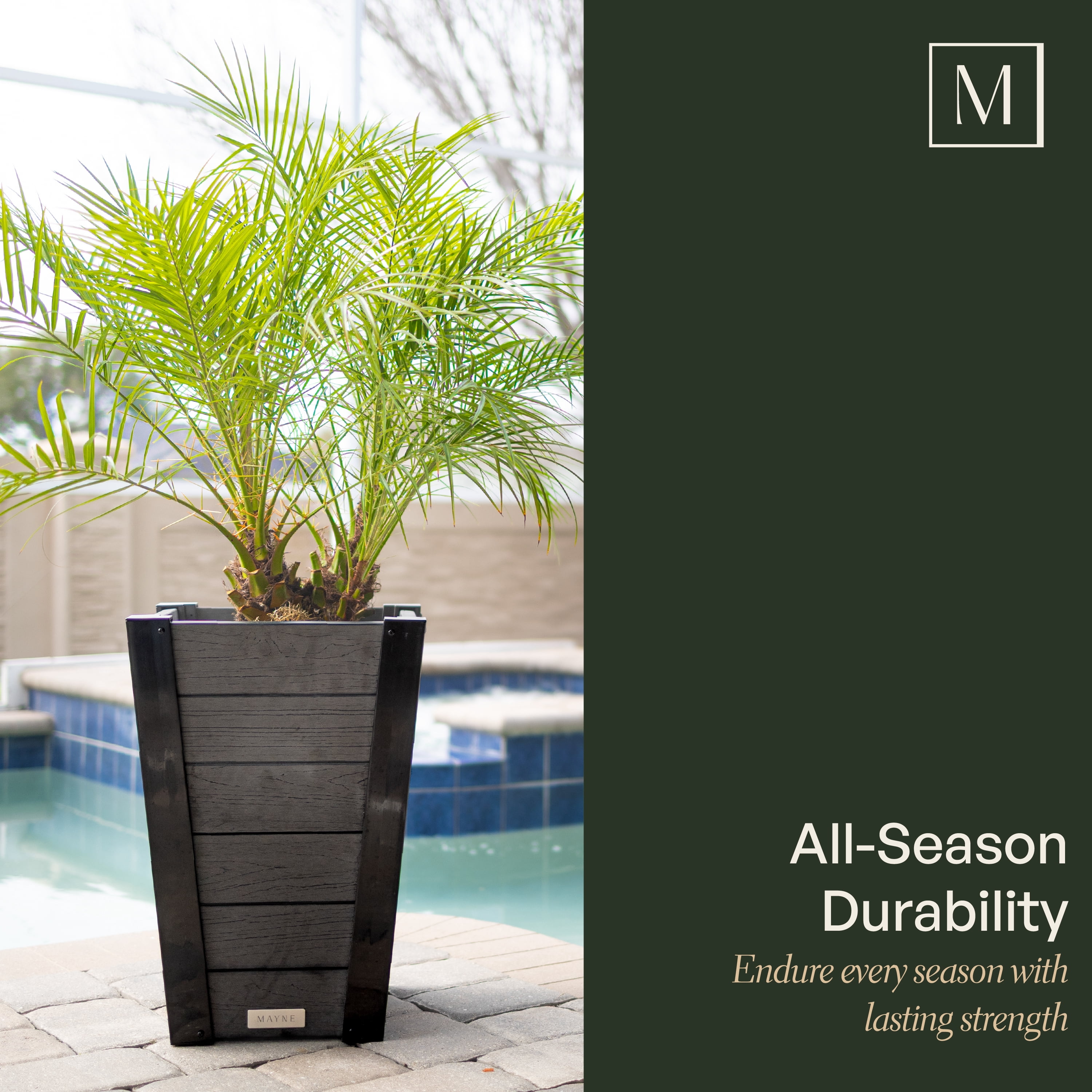Mayne Horizon 14" x 14" x 18" Square Charcoal Plastic Planter, 2-Pack