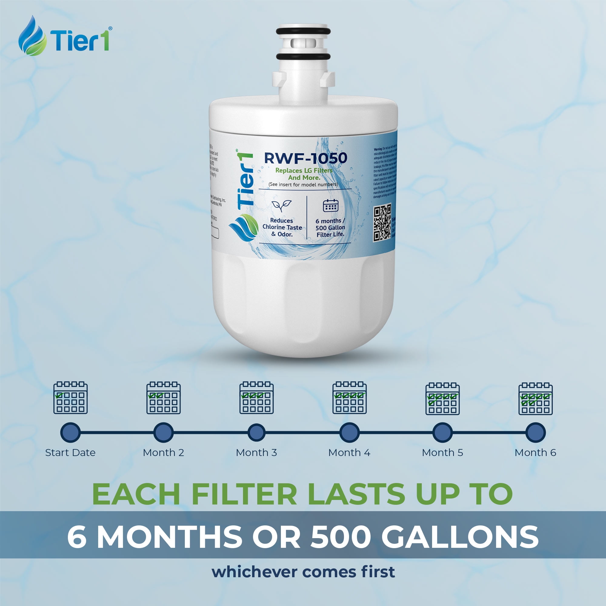Tier1 RWF1050 5231JA2002A Refrigerator Water Filter | Replacement for LG LT500P & Kenmore 9890 Fridge Filter - Up to 12 Months Supply | Easy Install | Odor Control | Enjoy Great Tasting Water (6-pk)