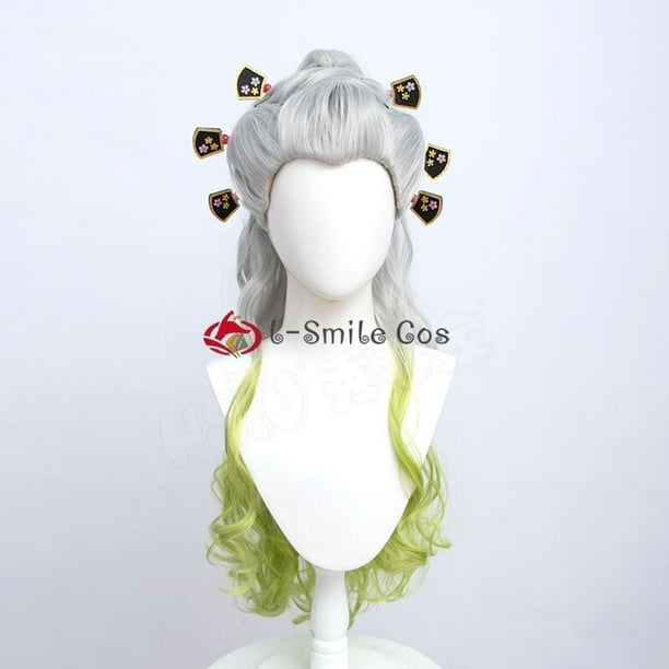 Anime Demon Slayer Kimetsu no Yaiba Daki Cosplay Wig Silver Gradient Green Heat Resistant Synthetic Hair Party Wigs + Wig Cap heqiyong LED
