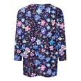 thumbnail image 4 of Nrmvnmi Womens 3/4 Length Sleeve Cotton Tops Casual Floral Print Round Neck Summer/Fall Tops Loose Fit Elastic and Lightweight Blouse For Women, 4 of 5