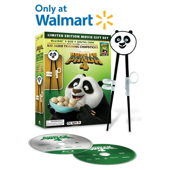 Kung Fu Panda 4 (Limited Editon Movie Giftset) (Walmart Exclusive) (Blu-ray   DVD   Digital Copy) with Kid-Sized Training Chopsticks