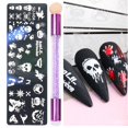 thumbnail image 4 of 3 Placa de estampado para decoración de uñas, estampador, pluma de esponja, murciélagos de calabaza de Halloween para imagen, 4 of 5