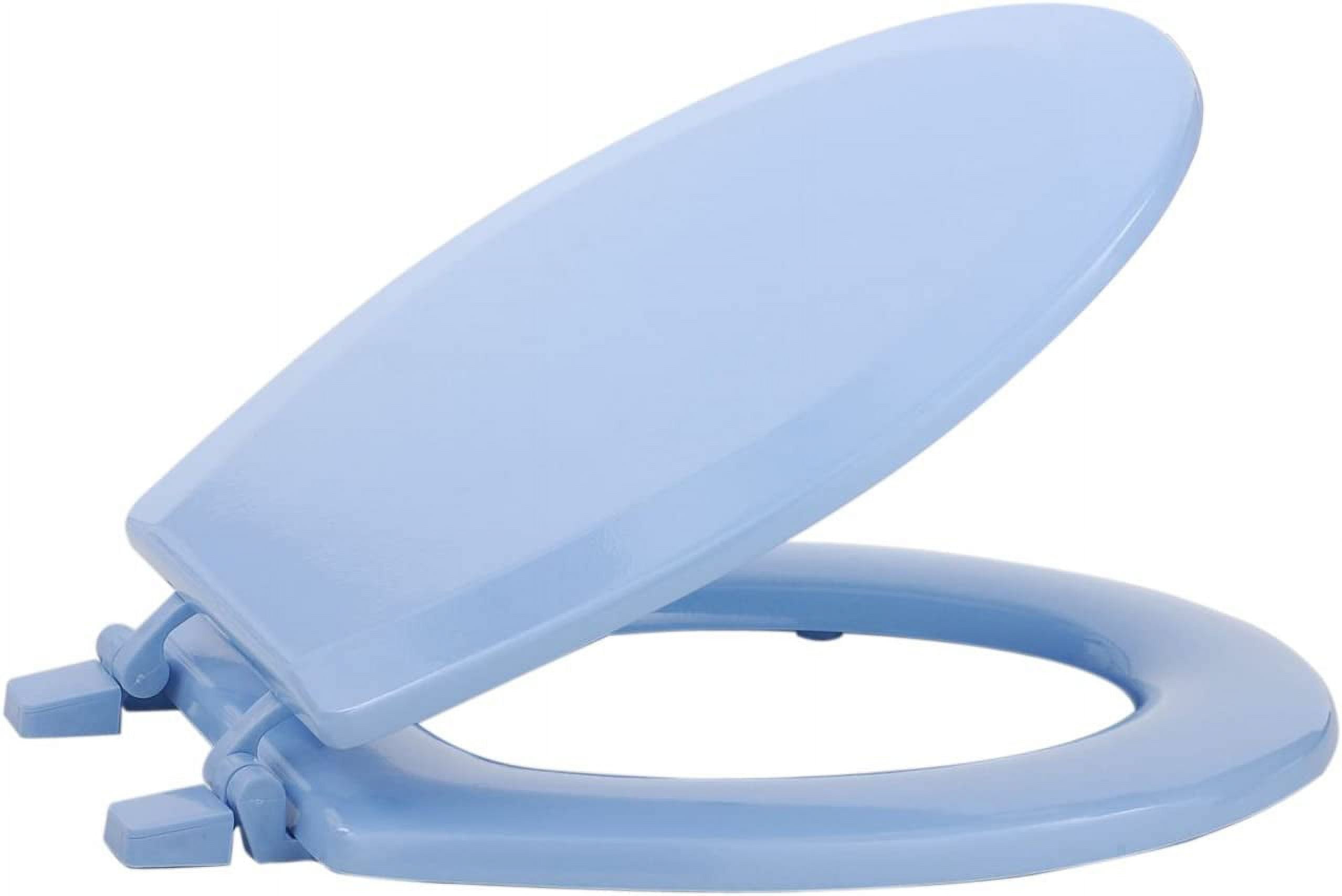 Hard Standard Wood Toilet Seat, 17 Inch Standard Round - Fits All Standard Size Fixtures - Easy to Install, Light Blue (Not Slow Close)