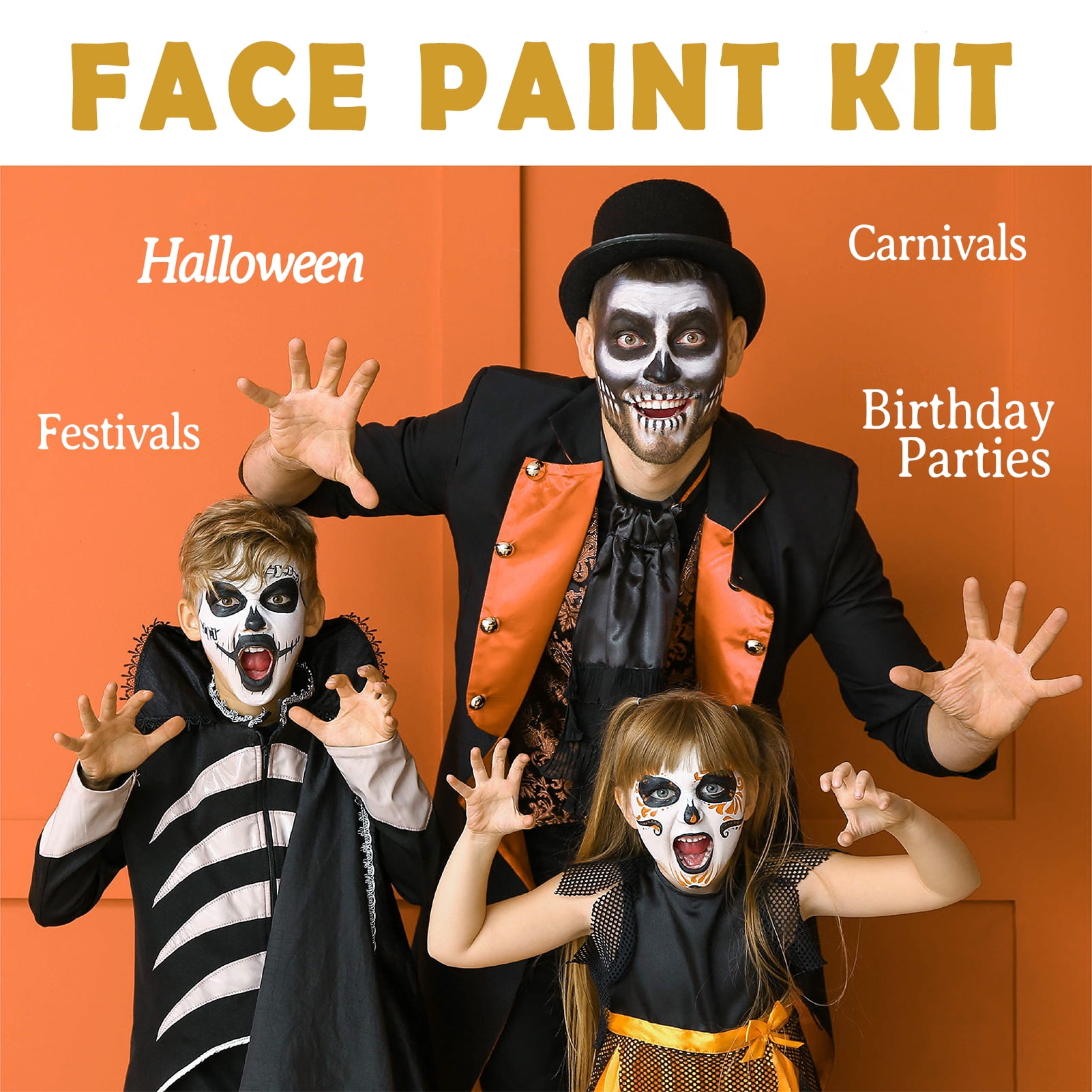 KiddiTouch Face Painting Kits for Kids, 20 Colors Water Based Face Paint Kit Includes Hair Chalks Comb, Brushes, Stencils