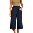 thumbnail image 5 of SHTXOZHI Elastic Waist Cropped Pants for Women Straight Leg Button Down Capris Casual Dressy Pants with Pockets, 5 of 6