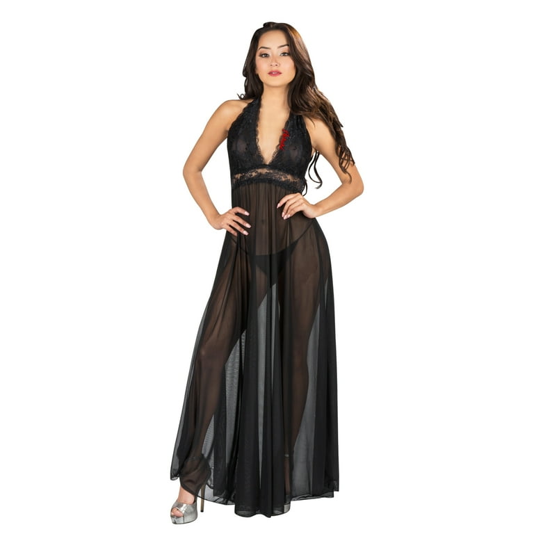 Women's Adult Lingerie Night Wear Floral Lace Night Gown With Halter Neck -  Walmart.com
