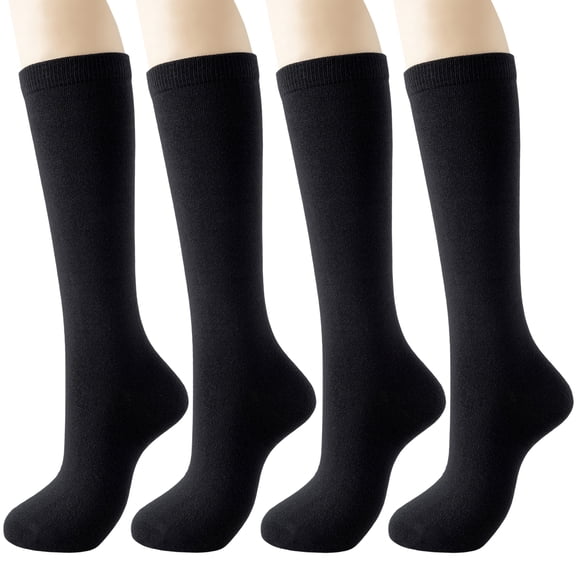 Yawlsow 4 Pairs Women's Knee High Socks, Soft Seam Cotton Long Dress Socks, US Size 6-9, 9-11