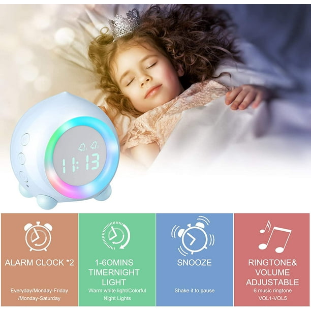Réveil Enfant, Lumineux LED Numerique en USB Charge, Réveil Veilleuse Fille  Garcons Volume Réglable Snooze Réveil Bleu 
