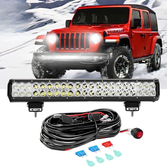 Waywe 20inch 126W Led Light Bar Spot Flood Combo Driving Lighting off Road Lights Working Light with 16AWG Wiring Harness for Truck Golf Cart SUV ATV UTV Boat